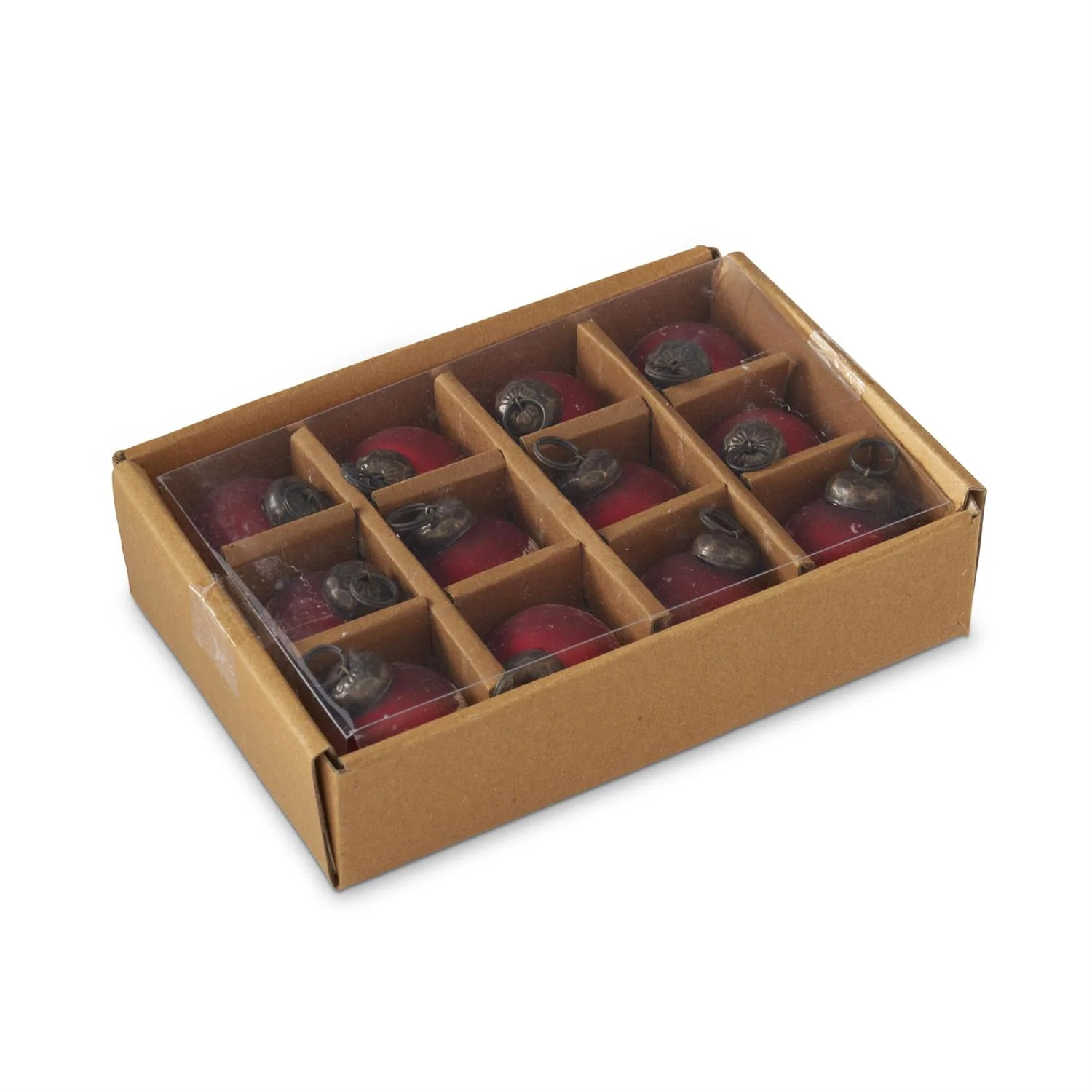 1" Red and Half White Speckled Glass Ornaments - Box of 12 - Image 3