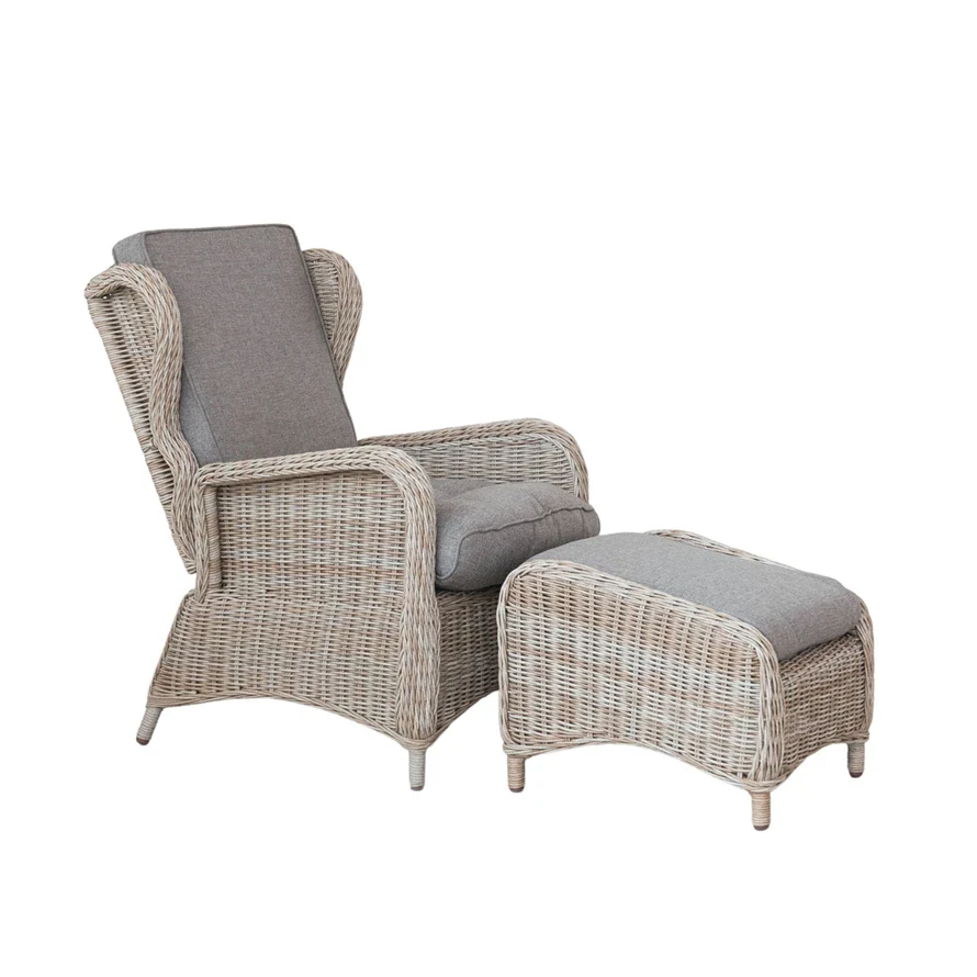 Hand-Woven Plastic Wicker Reclining Indoor Outdoor Chair with Ottoman - Image 4